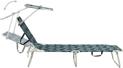 Folding Sun Lounger, 73.6" Leaf-Print Outdoor Chaise Lounge, Powder-Coated Aluminum Frame, 3-Position Reclining Beach Chair for Patio, Poolside & Garden Use