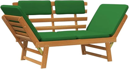 Patio Bench with Cushions,Park Wooden Bench,Garden Bench,Balcony Bench,Outdoor Furniture,Picnic Bench, for The Front Porch,Deck, Balcony or Backyard,2-in-1 74.8" Solid Acacia Wood
