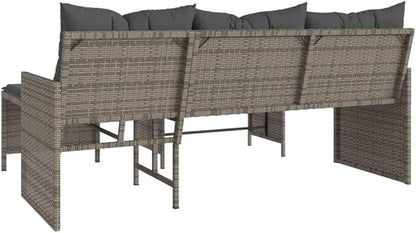 vidaXL Patio Garden Sofa Set L-Shaped Gray Poly Rattan with Table - Outdoor Seating with Washable Cushions for Deck, Terrace
