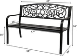 50" Outdoor Bench, Metal Outside Benches for Garden, Patio, Front Porch, Park, Yard, with Armrest and PVC Backrest - Photo 3