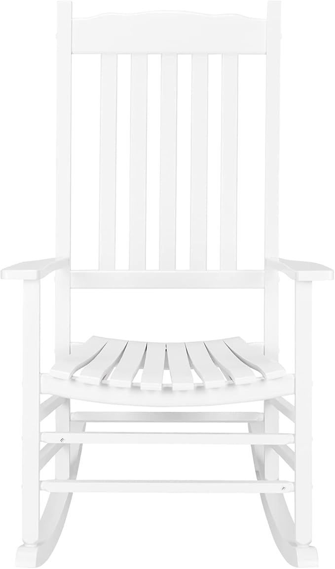 Wooden Rocking Chair Outdoor with High Back,Wood Porch Rocker,Perfect for Indoor or Outdoor All Weather Porch Rocker for Garden,Lawn,Balcony,Backyard and Patio Porch Rocker Use(White)