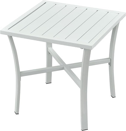 Outdoor Steel Side Table End Table for Patio, Backyard, Pool, Indoor Companion, Easy Maintenance and Weather Resistant, White