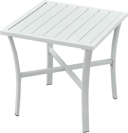 Outdoor Steel Side Table End Table for Patio, Backyard, Pool, Indoor Companion, Easy Maintenance and Weather Resistant, White