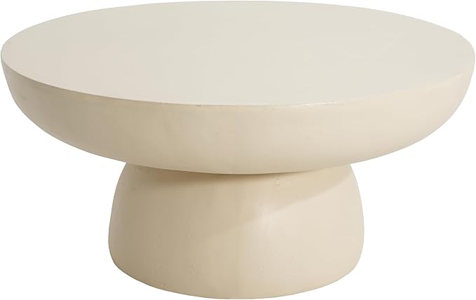 27.5" Round Coffee Table, Modern Indoor Outdoor Center Table, No Assembly Required Lightweight Concrete Side Tables, Weather-Resistant Accent Tables for Living Room, Patio, Garden, White