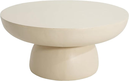 27.5" Round Coffee Table, Modern Indoor Outdoor Center Table, No Assembly Required Lightweight Concrete Side Tables, Weather-Resistant Accent Tables for Living Room, Patio, Garden, White