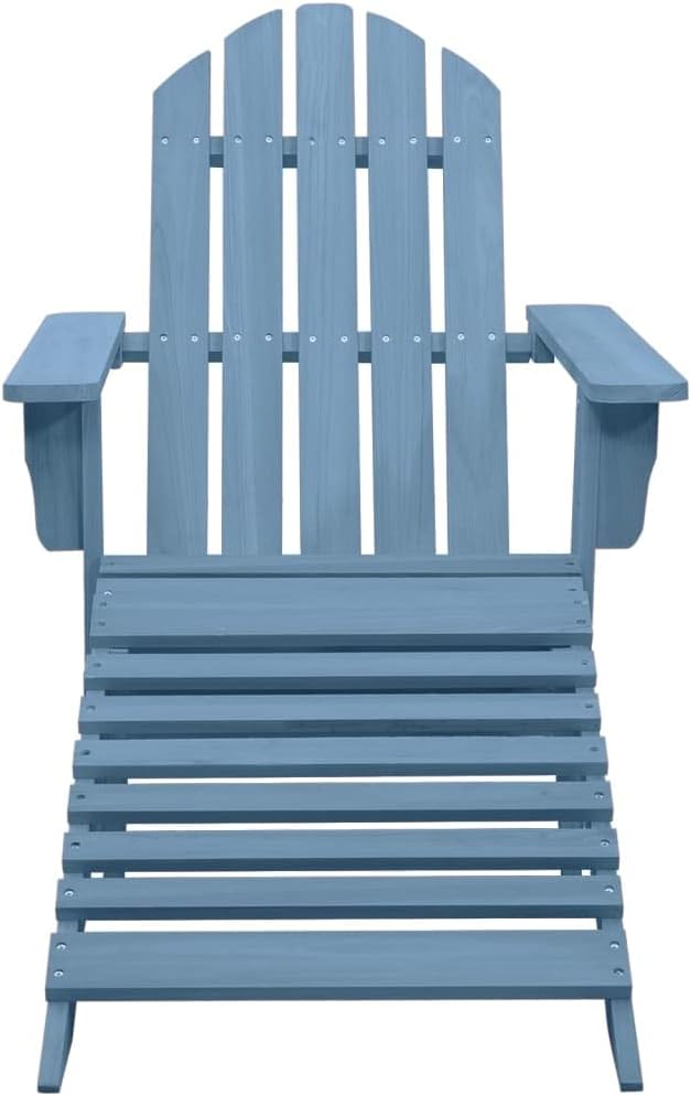 vidaXL Solid Fir Wood Adirondack Patio Chair with Detachable Ottoman, Weather-, Easy Maintenance, Comfortable Ergonomic Design, Stylish Blue