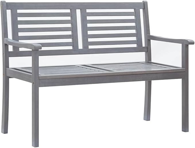 Garden Bench Deck Bench 2-Seater Patio Bench with Cushion 47.2" Gray Eucalyptus Wood