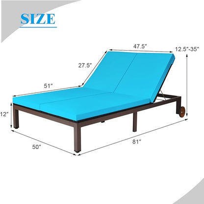 COSTWAY 2-Person Patio Rattan Lounge Chair Chaise Recliner Adjustable Cushion