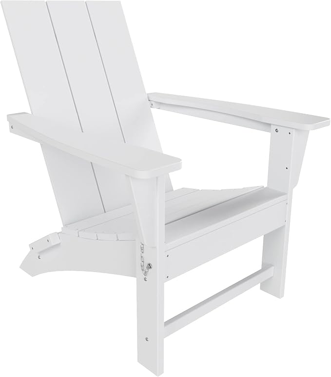Costaelm Folding Adirondack Chairs, Outdoor Patio Adjustable Lawn Chairs, Weather Resistant Outside Firepit Chairs for Porch, Poolside, Garden, Backyard Deck, White