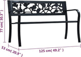 Patio Bench, Garden Bench, Outdoor Garden Bench, Bench with Backrest for Patio, Garden, Yard, Lawn,49.2" Black Steel - Photo 2