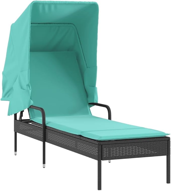 Outdoor Chaise Lounge Chair with Retractable Canopy & Tea Table - Photo 4