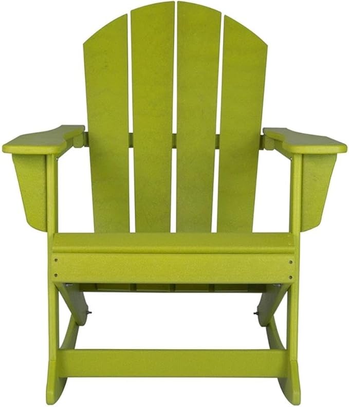 Costaelm Outdoor Adirondack Chair, All Weather Resistant Classic Balcony Chair and Fire Pit Chairs, Adirondack Plastic Outdoor Porch Furniture Rocking Chair High Back HDPE Poly Lumber, Lime