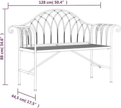 2-Seater Garden Bench Black Steel Durable Outdoor Furniture for Patio Balcony Seating