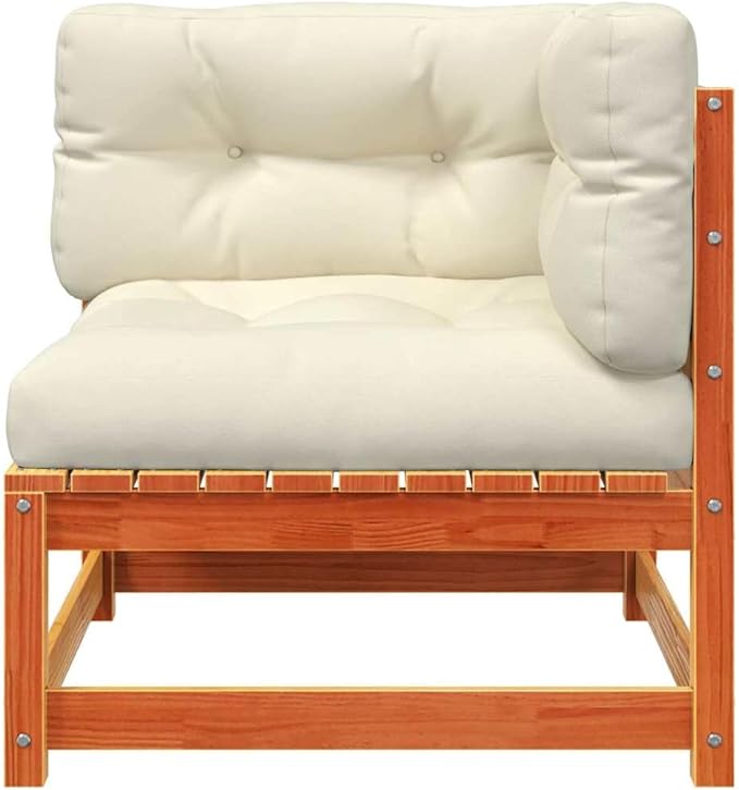Patio Corner Sofa with Wax Brown Wood and Cream Cushions, 4-Piece Modular Outdoor Furniture Set for Garden, Terrace, or Indoor Lounge, Durable Pine Construction