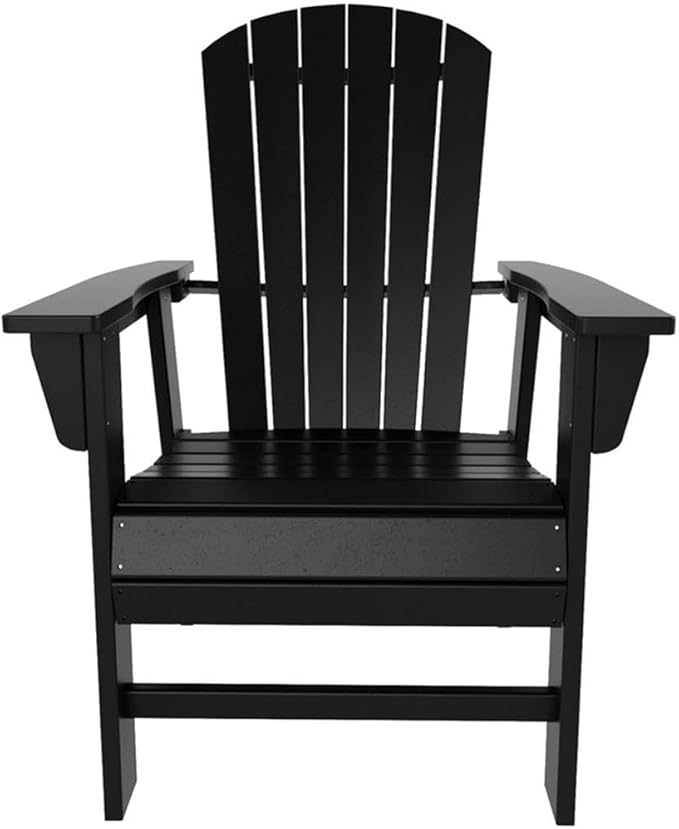 Costaelm Outdoor Adirondack Chair, HDPE Patio Balcony Pool Chair, Modern Front Porch Fire Pit Backyard Chair, Garden Resin Lounge Chair for Outside, Black