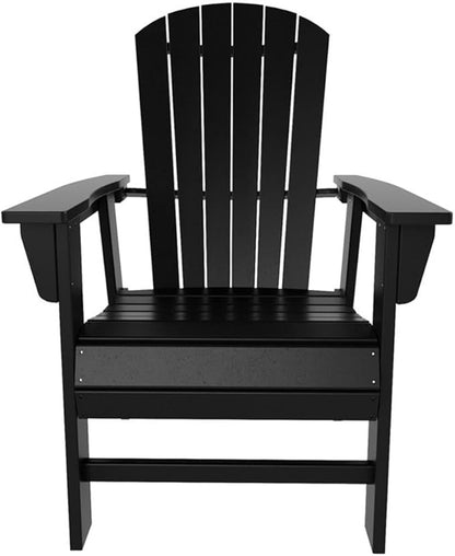 Costaelm Outdoor Adirondack Chair, HDPE Patio Balcony Pool Chair, Modern Front Porch Fire Pit Backyard Chair, Garden Resin Lounge Chair for Outside, Black