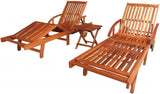 Brown Acacia Wood Outdoor Sun Lounger Set of 2 with Rolling Wheels, 5-Position Reclining Chaise - Photo 1