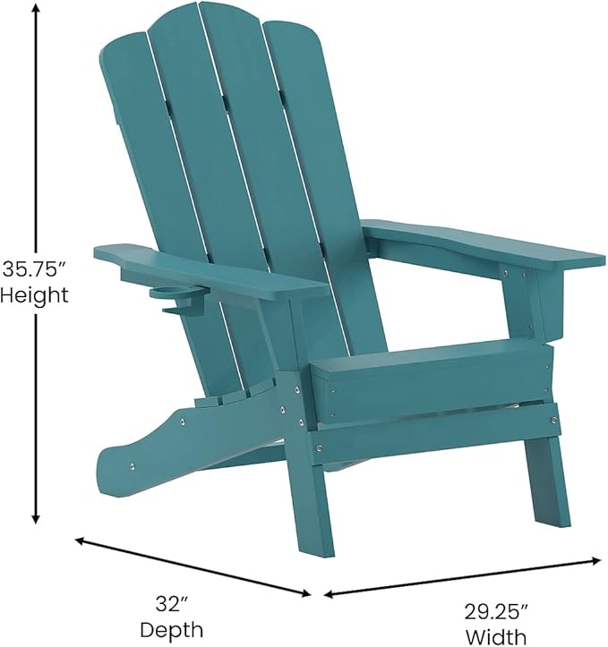 Flash Furniture Newport Adirondack Chairs with Cup Holders, Weather Resistant Poly Resin Adirondack Chairs, Set of 2 - Photo 2