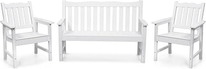 Stoog 3-Piece All-Weather Outdoor Bench & Chairs Set, Include 2 Garden Chairs and 1 Garden Bench, for Porch, Backyard, Lawn, Pool and Deck, White
