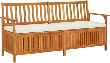 Storage Bench with Cushion 66.9" Solid Wood Acacia Garden Bench Deck Bench Porch Bench Outdoor Bench for patios, Gardens, Decks