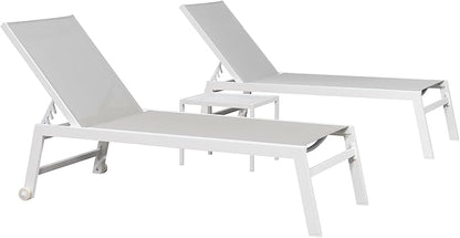 PURPLE LEAF Oversize Chaise Lounge Chair Outdoor 2 Pieces White Aluminum Lounge Chair with Wheels and Table for Pool Deck Patio, Ivory