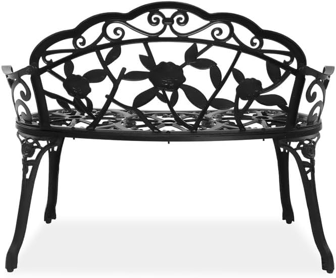 NOLLAM Outdoor Bench 38.5 inch Patio Outdoor Garden Bench Cast Aluminum Metal Loveseat Chairs Antique Finish Park Chair Courtyard Decoration Accent Seat Furniture for Park Yard Porch,Lawn Balcony, 1