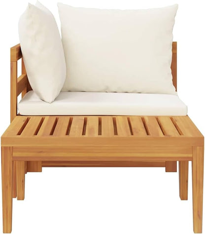 2-Piece Garden Lounge Set Cream White Solid Acacia Wood Medium Durable Corner Sofa with Cushions for Outdoor Patio Balcony