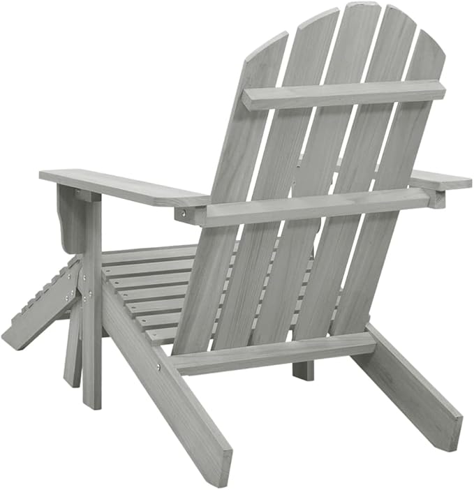 Vintage Wooden Garden Chair with Ottoman, 4-Piece Set, Grey Hardwood Large Durable Outdoor Seating for Patio, Backyard - Photo 5