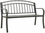 Garden Bench with Table Grey Powder-Coated Steel Medium Durable Outdoor Furniture for Patio, Comfortable Seating for Two - Photo 3