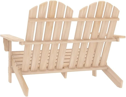 Solid Fir Wood 2-Seater Adirondack Chair Natural Finish Outdoor Lounge Chair Ergonomic Design for Patio Garden Poolside or Porch Relaxation