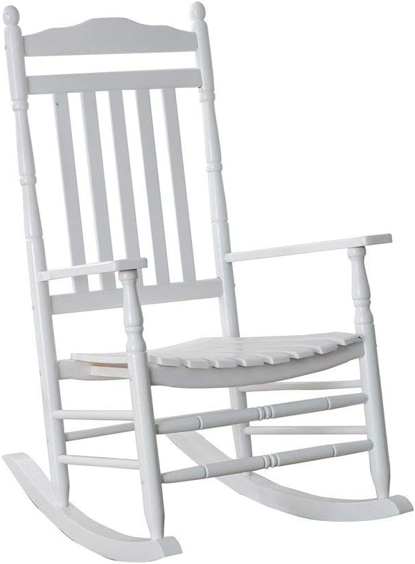 Outdoor Wooden Rocking Chair for Patio and Porch - Traditional Indoor Outside Furniture Rocker for Lawn, Backyard and Garden, White