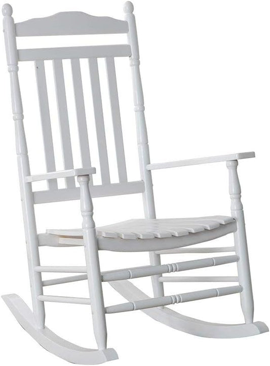 Outdoor Wooden Rocking Chair for Patio and Porch - Traditional Indoor Outside Furniture Rocker for Lawn, Backyard and Garden, White