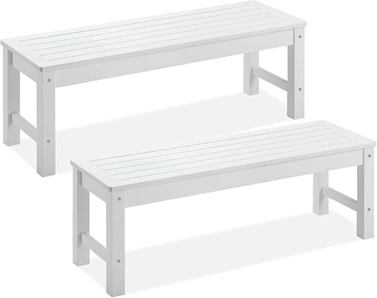 Psilvam Outdoor Bench, Two Person Poly Lumber Porch Bench, Weatherproof Garden Bench That Never Rot and Fade, Patio Bench Suit for Garden, Porch, and Park (2 pcs, White)