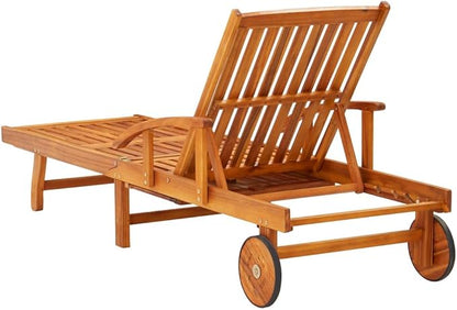 2-Pack Large Brown Acacia Wood Outdoor Chaise Lounge with Wheels, Adjustable Backrest & Polyester Cushion 78.3"x26.4"x33.5" for Patio Poolside Garden