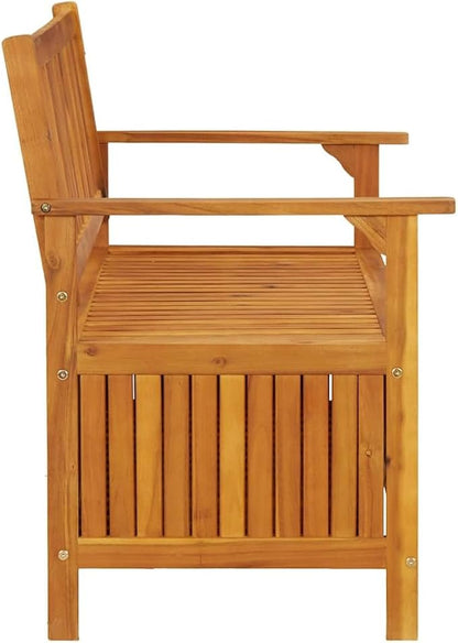 vidaXL 47.2" Patio Storage Bench, Solid Acacia Wood, Outdoor Garden Furniture with Ample Storage Space and Comfortable Seating