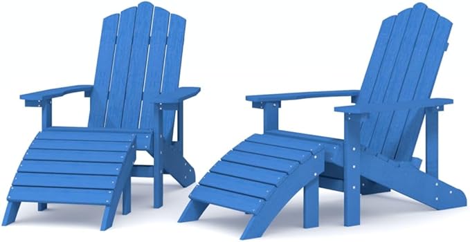Adirondack Chairs with Footstools 2 Pcs Aqua Blue Outdoor Patio Furniture, HDPE Chairs for Garden, Terrace, Lawn - Photo 3