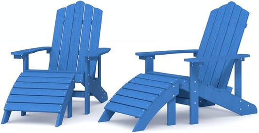 2-Piece Patio Adirondack Chairs with Detachable Footstools HDPE Weather-Resistant Outdoor Furniture Aqua Blue for Garden Poolside Backyard Relaxation