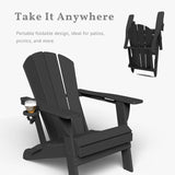 Folding Adirondack Chairs with Cup Holders, Set of 4 HDPE Plastic Outdoor Chairs, Weather Resistant, Real Wood Look - Photo 5