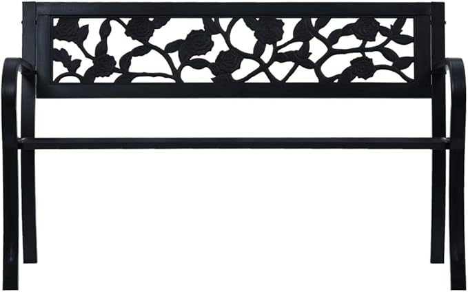 Patio Bench,Outside Bench,Yard Bench,Porch Bench,Metal Bench,Bench with Back,Park Benches,for Patio Furniture, Front Porch Decor and Outdoor Seating, 49.2" Black Steel