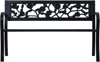 Patio Bench,Outside Bench,Yard Bench,Porch Bench,Metal Bench,Bench with Back,Park Benches,for Patio Furniture, Front Porch Decor and Outdoor Seating, 49.2" Black Steel