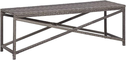Bench Grey PE Rattan, Powder-Coated Steel Garden Bench Outdoor Seating for Courtyard Balcony 47.2 in Tough