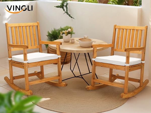 VINGLI Oversized Rocking Chair, Wooden Rocking Chair with High Back, Outside Porch Rocking Chair for Patio, Yard, Garden, 550 LBS, Teak (Teak, 2 PCS)