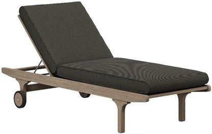 Modway Saratoga Teak Outdoor Chaise Lounge Chair in Flint Gray – Adjustable Wood Pool Lounge Chair with Wheels and Cushions
