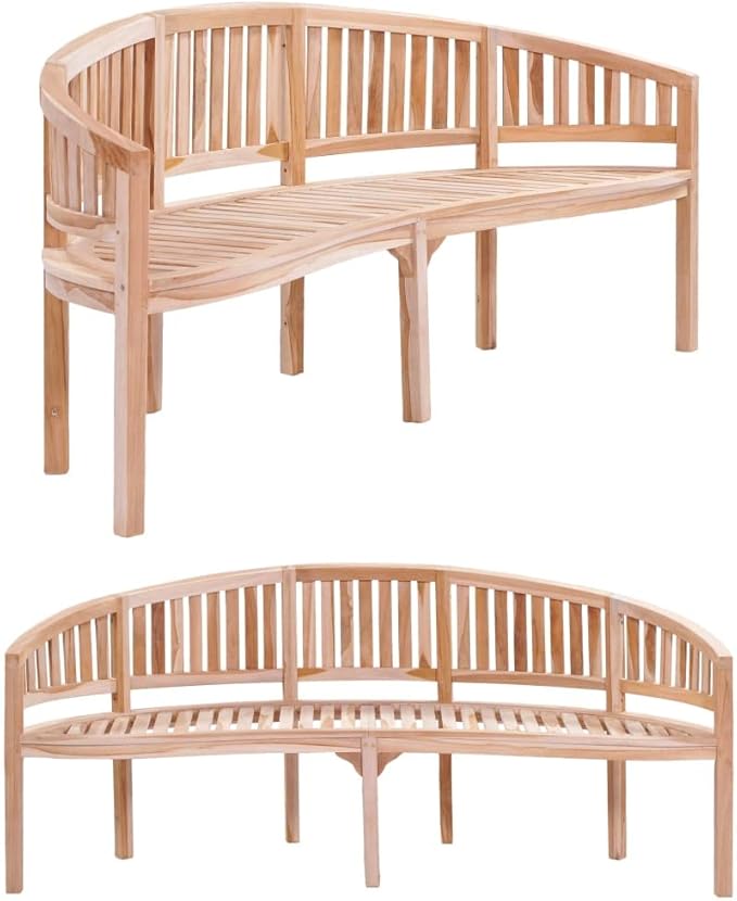 Banana Bench,Outdoor Patio Bench,Porch Chair,Wood Garden Bench,with Backrest,for Outdoor,Park,Yard,Patio,78.7" Solid Teak Wood