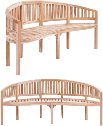 Banana Bench,Outdoor Patio Bench,Porch Chair,Wood Garden Bench,with Backrest,for Outdoor,Park,Yard,Patio,78.7" Solid Teak Wood