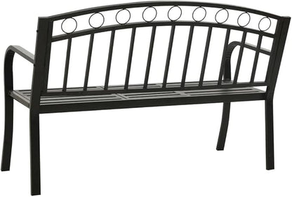 Modern Garden Bench with Table Black Powder-Coated Steel Medium Durable for Outdoor Patio and Balcony