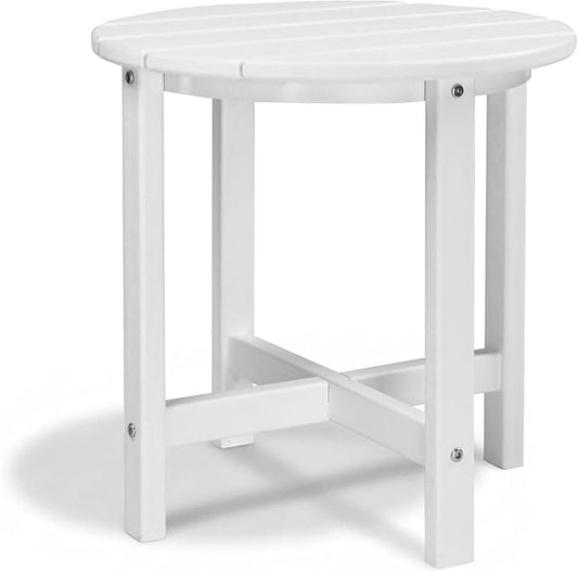 Outvita Adirondack Side Table, 18 Inch Round Outdoor End Table, HDPE Weather Resistant Coffee Table for Patio Balcony Deck Garden, White