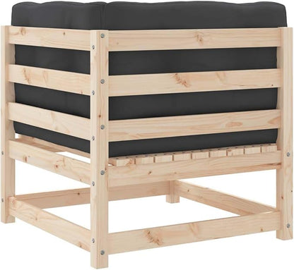 Rustic Corner Patio Sofa with Anthracite Cushion and Natural Pine Wood, Modular Outdoor Furniture for Garden Patio Terrace, Single Seating with Removable Cushions