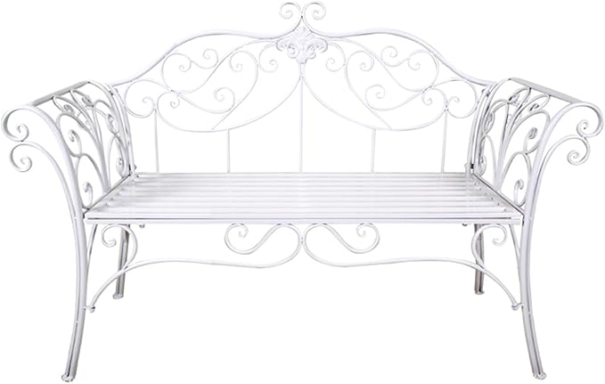 Outdoor Bench, Metal Garden Bench, Romance Two Seat Bench for Front Porch, Patio, Park and Yard(White)