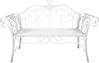 Outdoor Bench, Metal Garden Bench, Romance Two Seat Bench for Front Porch, Patio, Park and Yard(White)